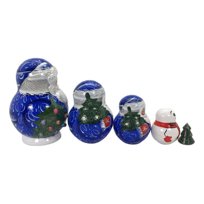 Chubby Santa in Blue Coat Nesting Dolls BuyRussianGifts Store