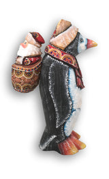 Russian Santa penguin wooden figurine 
