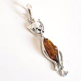 sterling silver cat pendant with real amber