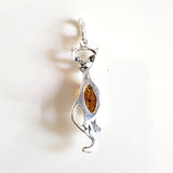 silver amber cat necklace