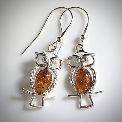 Sterling silver owl with amber