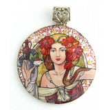 Handpainted Sterling Silver Pendant Inspired by Slavia Mucha