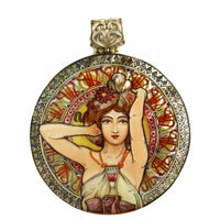 Hand Painted Silver Pendant inspired by "Amethyst", Mucha