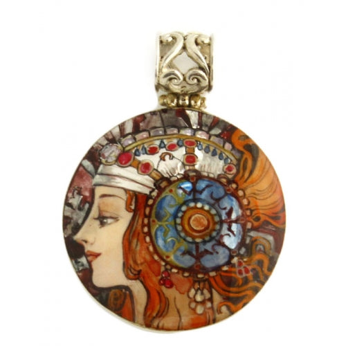 Hand Painted Small Silver Pendant inspired by The Blonde, Mucha