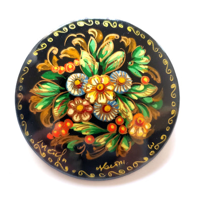 Painted brooch with small flowers
