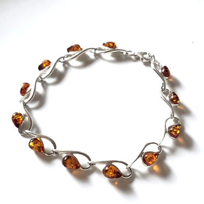 Sterling Silver with Amber Small Link Bracelet BuyRussianGifts Store