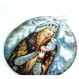 Snow Maiden Hand Painted Mother Of Pearl Pendant