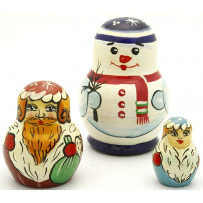 Snowman and Santa 3 Piece Nesting Doll Set