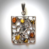 Spider Web Multicolor Amber Sterling Silver Pendant BuyRussianGifts Store