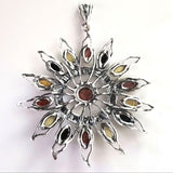 silver amber sun necklace