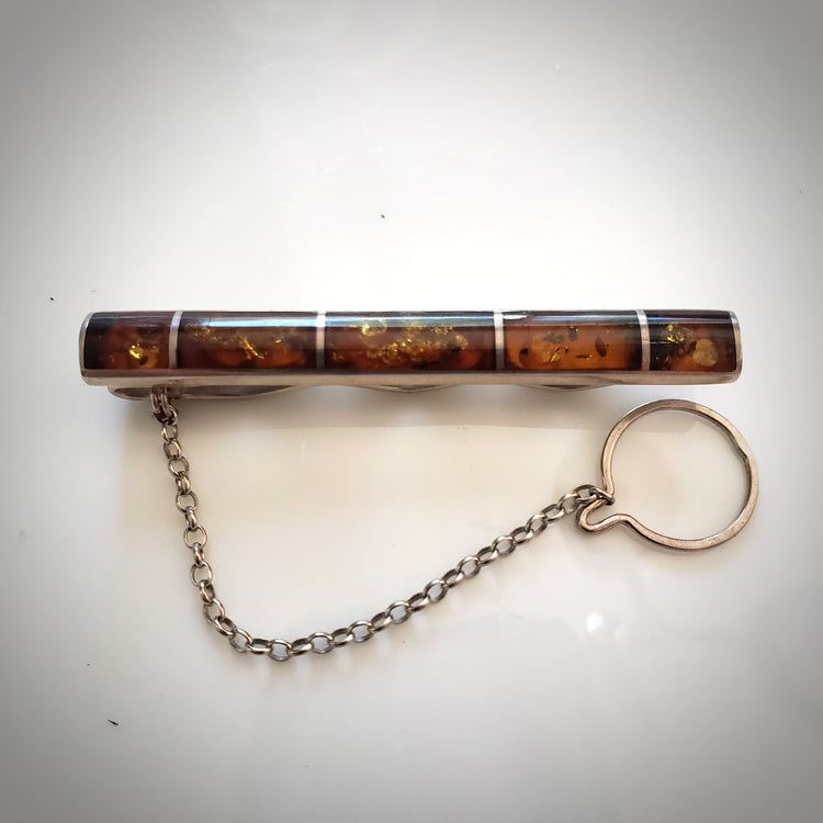 Sterling silver and amber tie clip