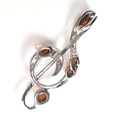 Treble Clef Cognac Amber Sterling Silver Large Pendant BuyRussianGifts Store