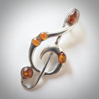 Treble Clef Cognac Amber Sterling Silver Large Pendant BuyRussianGifts Store