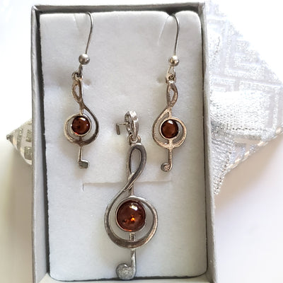 Silver Silver Treble Clef pendant earrings jewelry set