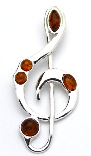 Treble Clef Cognac Amber Sterling Silver Pendant