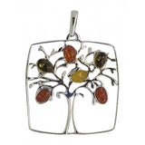 Tree of Life Multicolor Amber & Sterling Silver Pendant