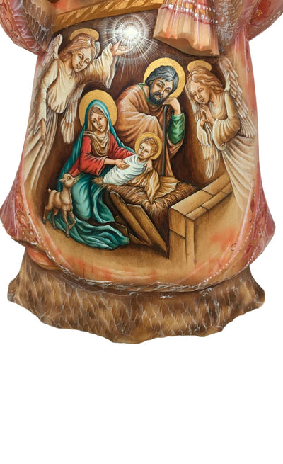 Nativity scene painted on a Russian santa