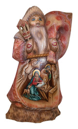 Wooden Father Frost with nativity scene 