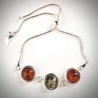 Bolo chain adjustable silver amber bracelet