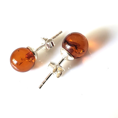 amber ball stud earrings in silver