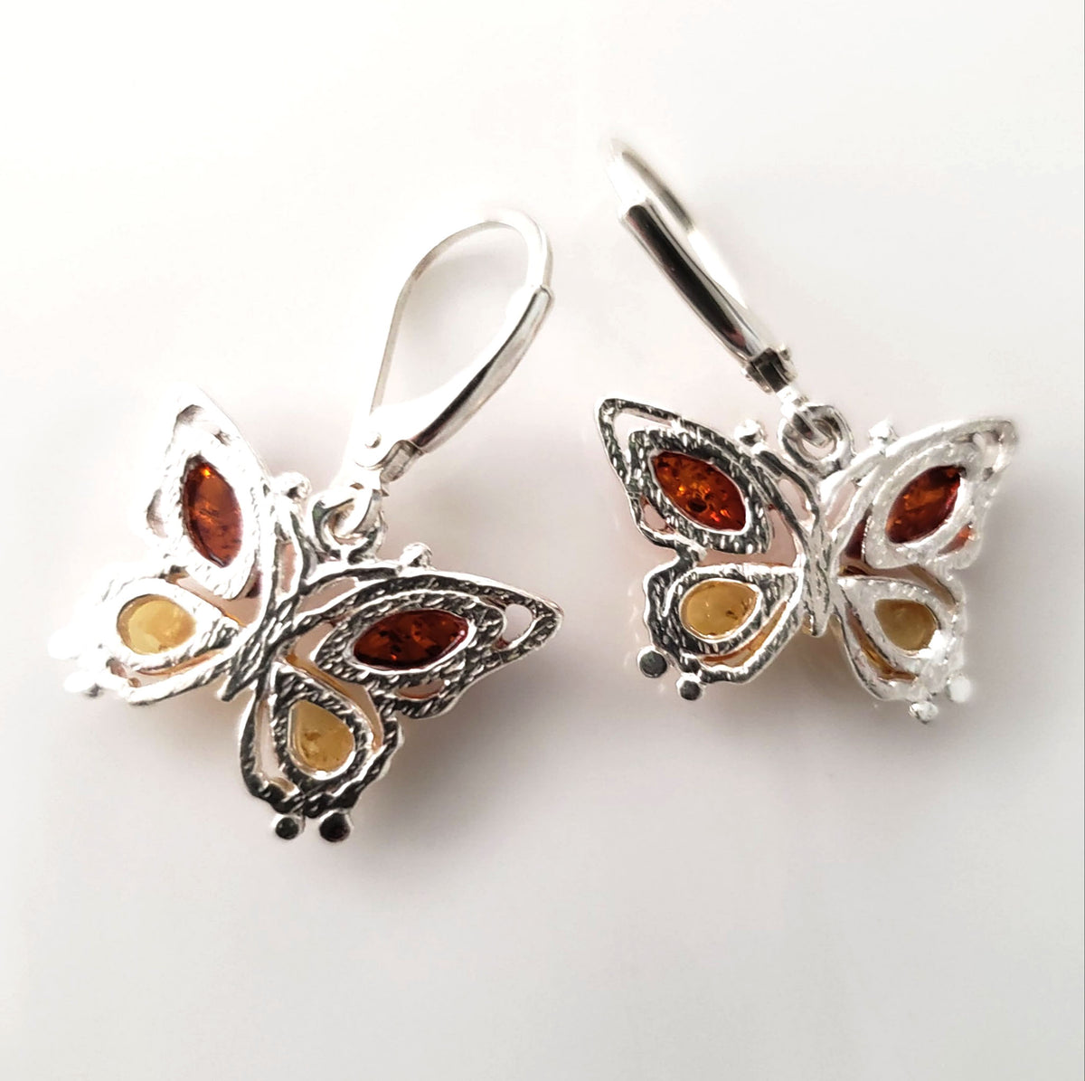 Butterfly Earrings in Sterling Silver set with hotsell Amber