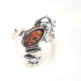 sterling silver frog ring with amber