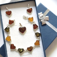 amber heart earrings pendant bracelet jewelry set