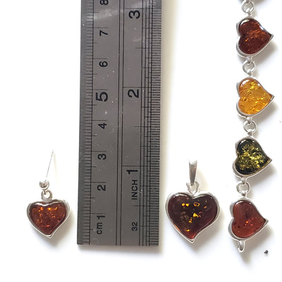 amber heart earrings pendant bracelet jewelry set