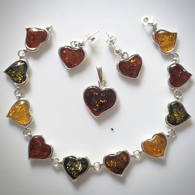 amber heart earrings pendant bracelet jewelry set