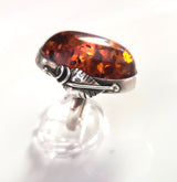 sterling silver cognac amber ring