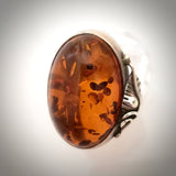 oval amber large classic ring in silver