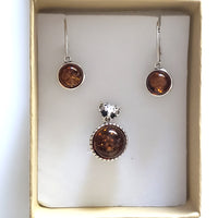 round amber bears earrings pendant set in silver