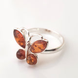 real amber butterfly ring with silver