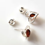 amber silver hearts stud posts