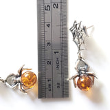 amber spider silver web earrings