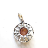 Encircled Amber Silver Sun Small Necklace BuyRussianGifts Store
