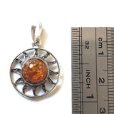 sun amber silver pendant