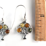 Multicolor Amber Tree of Life Small Silver Earrings BuyRussianGifts Store