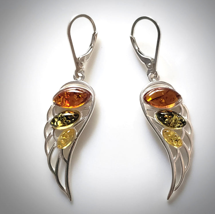 angel wings earrings sterling silver amber jewelry set