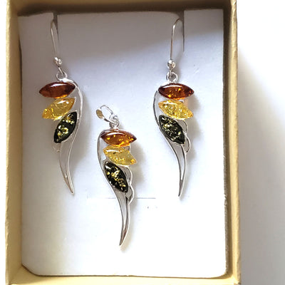 Angel Wings Earrings Pendant Set / Sterling Silver with Amber BuyRussianGifts Store