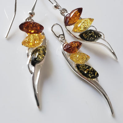 Angel Wings Earrings Pendant Set / Sterling Silver with Amber BuyRussianGifts Store