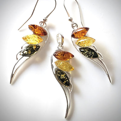 Angel Wings Earrings Pendant Set / Sterling Silver with Amber BuyRussianGifts Store