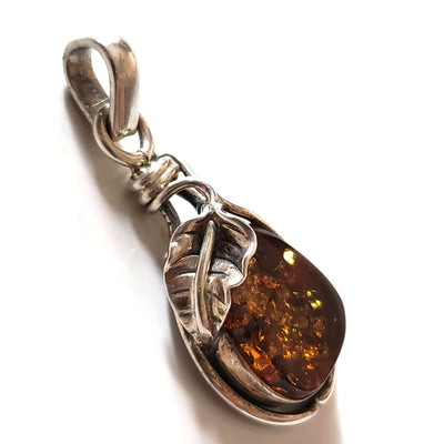 antique green amber pendant in silver