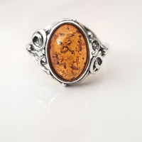 antique amber silver ring