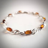 antique design silver link bracelet with natural amber