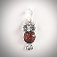 Sterling Silver Baby Owl Charm with Natural Amber BuyRussianGifts Store