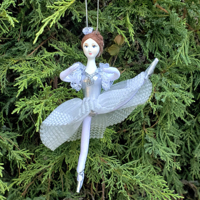 ballerina Christmas ornament in white dress 