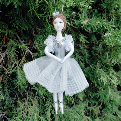 ballerina Christmas ornament in white dress 