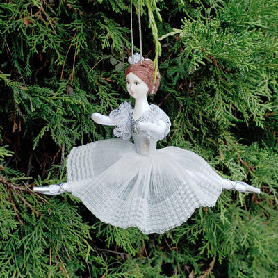 ballerina Christmas ornament in white dress 