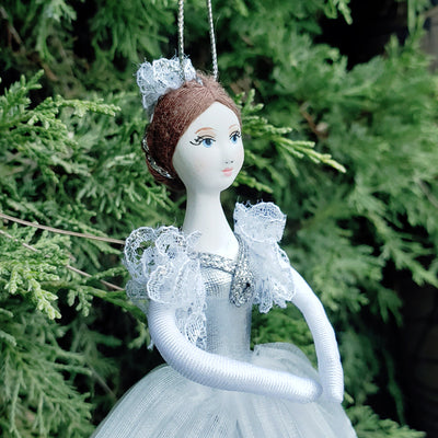 ballerina Christmas ornament in white dress 